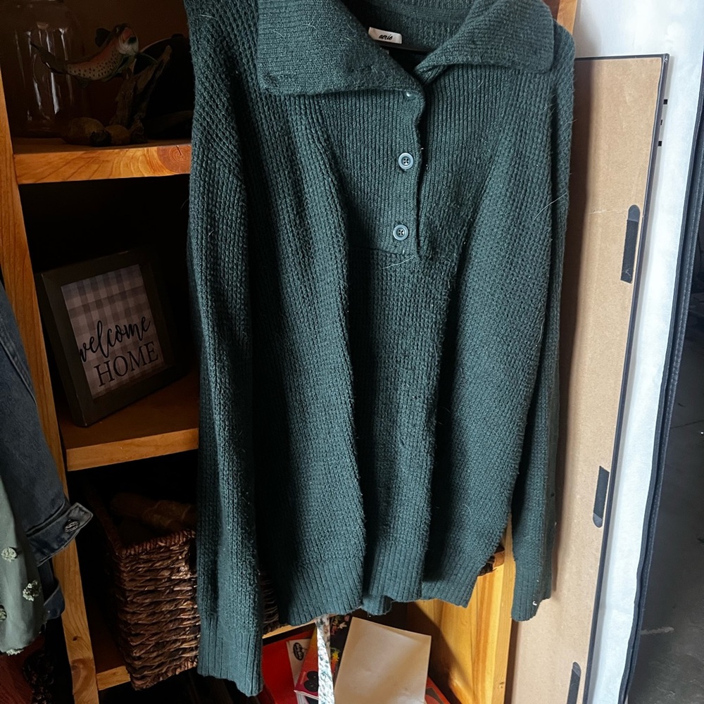 Aerie Dark Green Button-Up Sweater